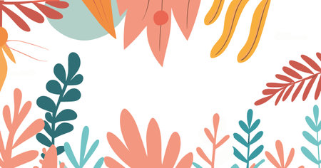 Cute floral background with hand drawn elements. Vector illustration in pastel colors.のイラスト素材