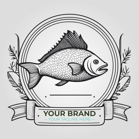 Fish emblem, label, logo. Vector illustration in vintage style.のイラスト素材