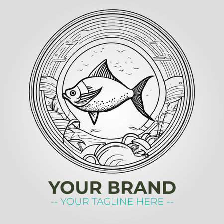 Vector illustration of a fish and algae in a circle. Logo design template.のイラスト素材