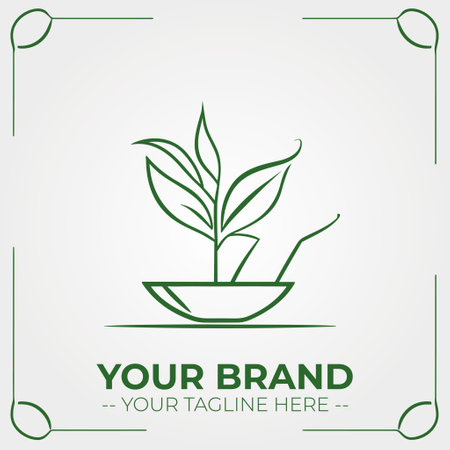 Logo template for your company with green leaves in a bowl.のイラスト素材