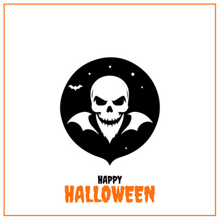 Happy Halloween card with skull and bats. Vector illustration on white background.のイラスト素材