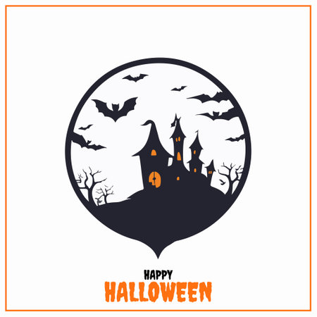 Halloween background with castle and bats. Vector illustration for your designのイラスト素材