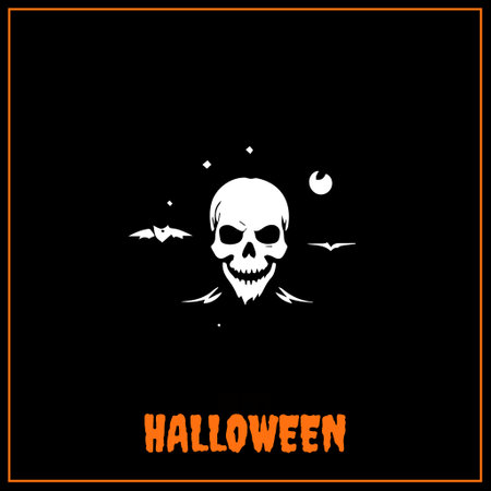 Halloween greeting card with skull on black background. Vector illustration.のイラスト素材