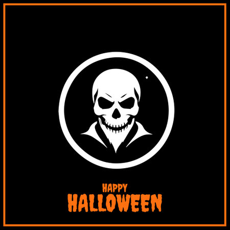 Happy Halloween greeting card with skull. Vector illustration on black background.のイラスト素材