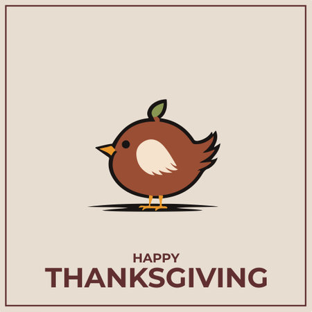Happy Thanksgiving greeting card with cute cartoon bird. Vector illustration in flat style.のイラスト素材