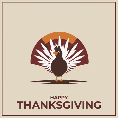 Happy Thanksgiving card with turkey. Vector illustration in flat design style.のイラスト素材