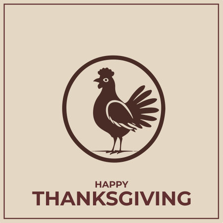 Happy Thanksgiving greeting card with chicken silhouette. Vector illustration. Happy Thanksgiving.のイラスト素材
