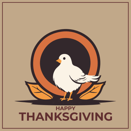 Vector illustration of a happy Thanksgiving day card with a turkey and leaves.のイラスト素材