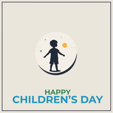 Happy Children's Day greeting card with boy silhouette. Vector illustration.のイラスト素材