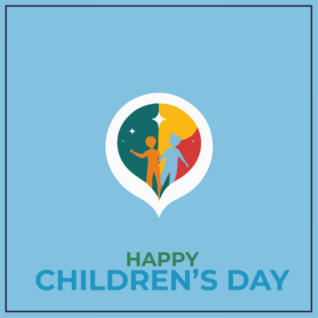 Happy Children's Day. Vector flat design illustration on blue background.のイラスト素材