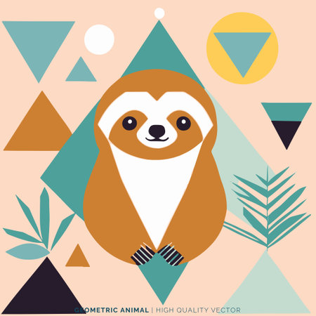 Cute cartoon sloth on abstract geometric background. Vector illustration.のイラスト素材