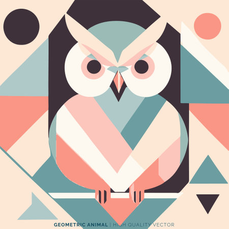 Cute owl with geometric background. Vector illustration in flat style.のイラスト素材