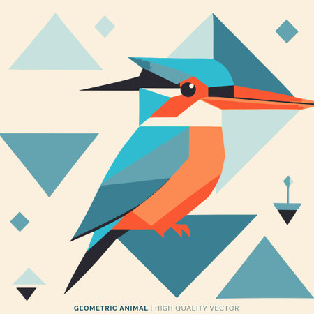 Vector illustration of a kingfisher on a background of geometric shapesのイラスト素材