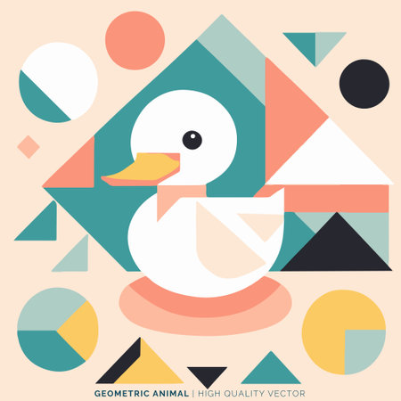 Cute duck on abstract geometric background. Vector illustration for your designのイラスト素材