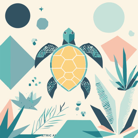 Turtle in the jungle. Vector illustration of a flat style.のイラスト素材