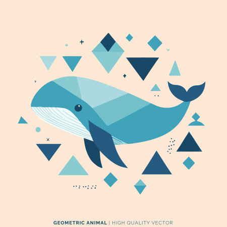 Vector illustration of a whale in a flat style with geometric elements.のイラスト素材