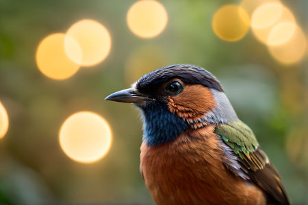 Close up of a colorful bird with bokeh in the backgroundの素材
