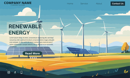 Renewable Energy Website Template. Renewable Energy Concept. Vector Illustrationのイラスト素材