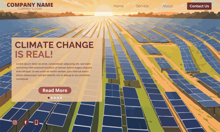 Landing page template with solar panels on the background of the sunのイラスト素材