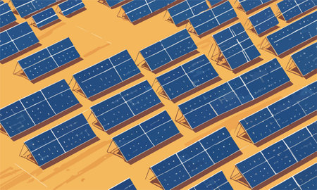 Solar panels on the ground. Solar energy panel. Vector illustration.