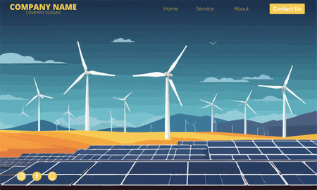 Solar panels and wind turbines. Renewable energy concept. Vector illustrationのイラスト素材