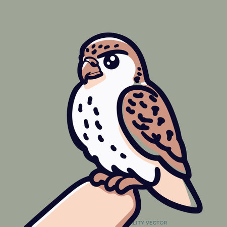 Hand drawn vector illustration of a cute owl sitting on a hand.のイラスト素材