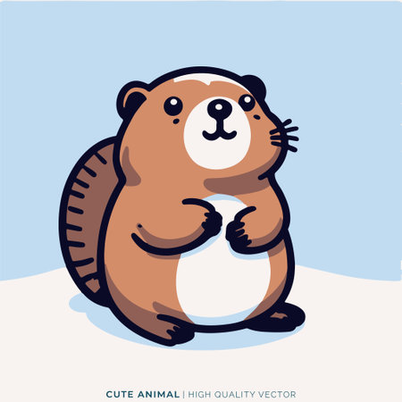Cute cartoon beaver on a white background. Vector illustration.