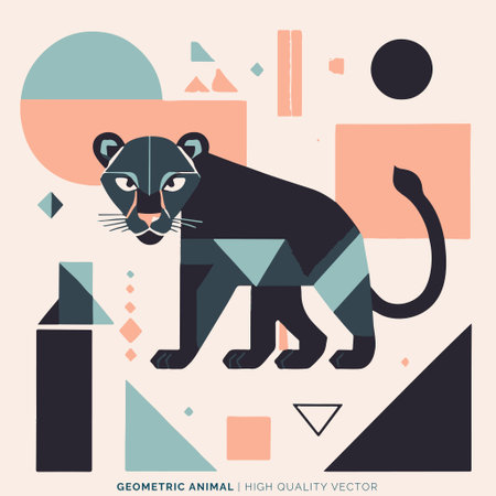 Vector illustration of leopard in flat style with geometric shapes and elements.のイラスト素材