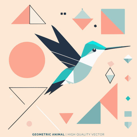 Flying hummingbird with geometric background. Vector illustration in flat style.のイラスト素材