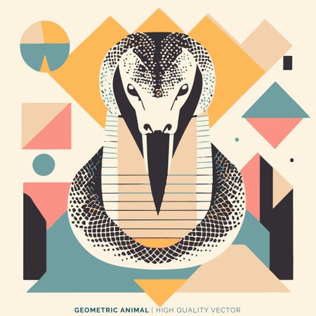 Vector illustration of a snake head on a geometric background in retro style.のイラスト素材