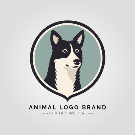 Black and white dog logo. Vector illustration of a husky dog.のイラスト素材