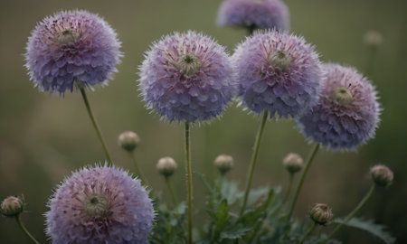 Purple flowers on a meadow in the summer, close-upの素材