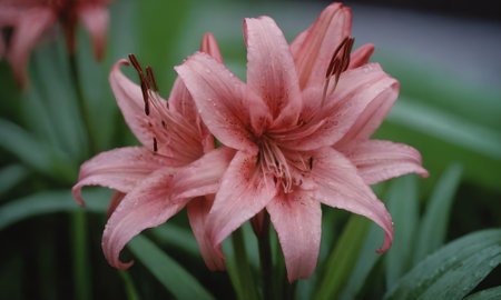pink lily flower blooming in the garden, stock photoの素材