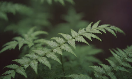 Green fern leaves in the forest, vintage tone. Selective focus.の素材