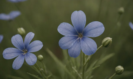 Blue flowers of flax (Linum usitatissimum)の素材