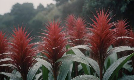 Tropical plant in the garden with morning dew, Thailand.の素材