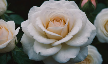 White rose with water droplets on petals. Close-up.の素材