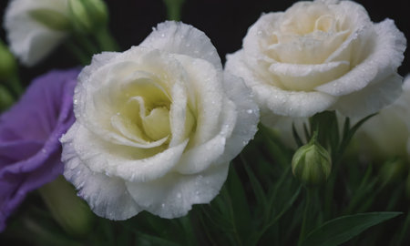 Bouquet of white roses with water drops on the petalsの素材