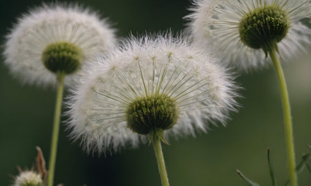 white dandelions in the meadow. macro photo of dandelionsの素材