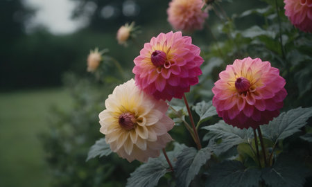 Dahlia flowers in the garden. Selective focus. Nature.の素材