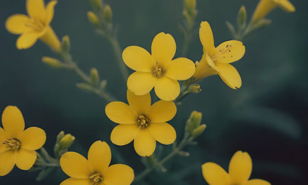 Small yellow flowers on a dark background. Selective focus. Toned.の素材