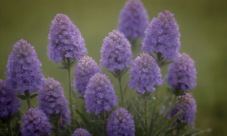 Purple flowers on a green background. Selective focus. Nature.の素材