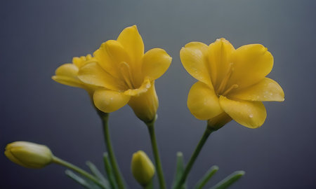 beautiful yellow freesia flowers on dark background, macro photoの素材