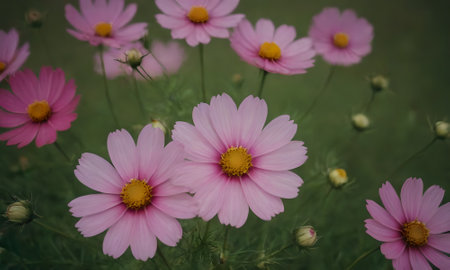 Cosmos flowers blooming in the garden, vintage color tone.の素材