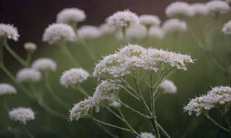White flowers on the meadow, close-up, selective focusの素材