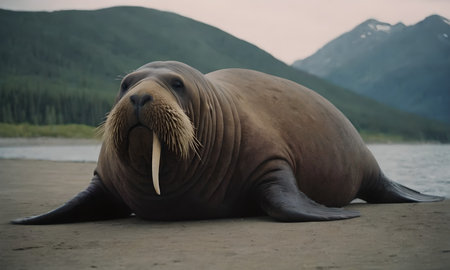 Walrus on the beach in Alaska, United States of America.の素材