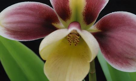 paphiopedilum orchid flower close up in natureの写真素材