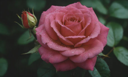 Beautiful pink rose with drops of dew on the petalsの写真素材