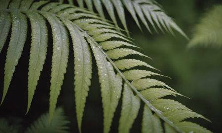 green fern leaf with water drops in the forest, close upの写真素材