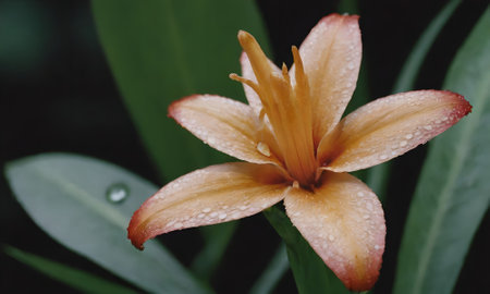 Lily flower with water droplets on petals, stock photoの写真素材